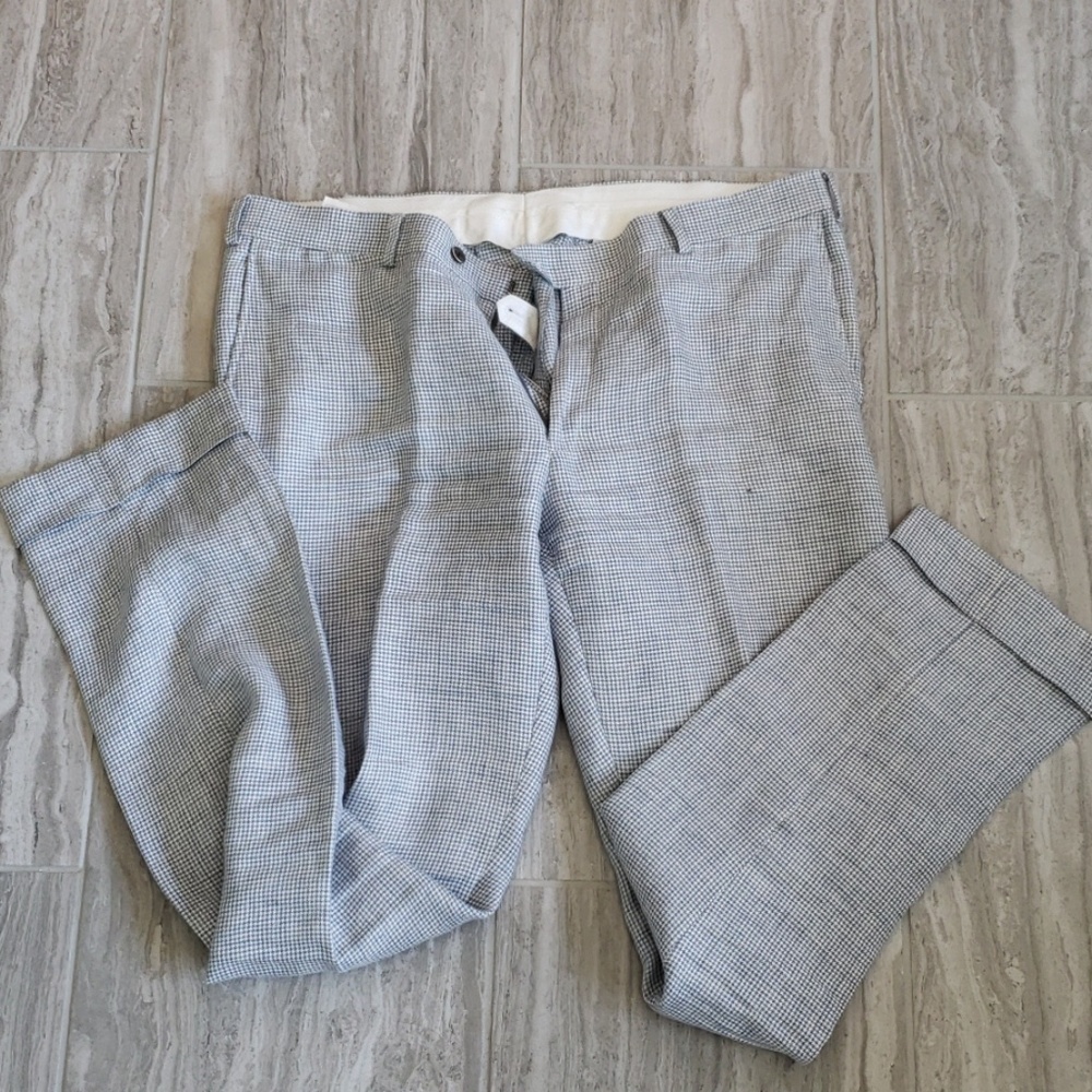 Gingham print linen dress pant